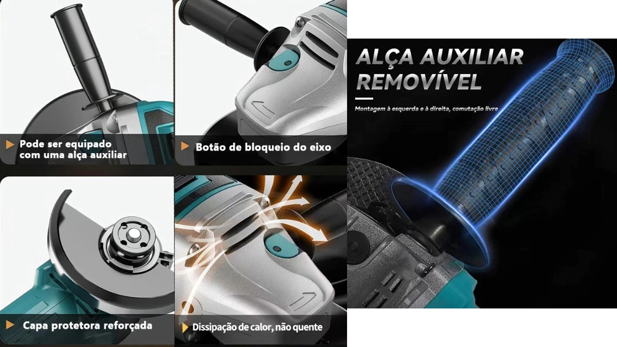 Acessórios de proteção e chaves de ajuste da Esmerilhadeira Angular Sem Fio