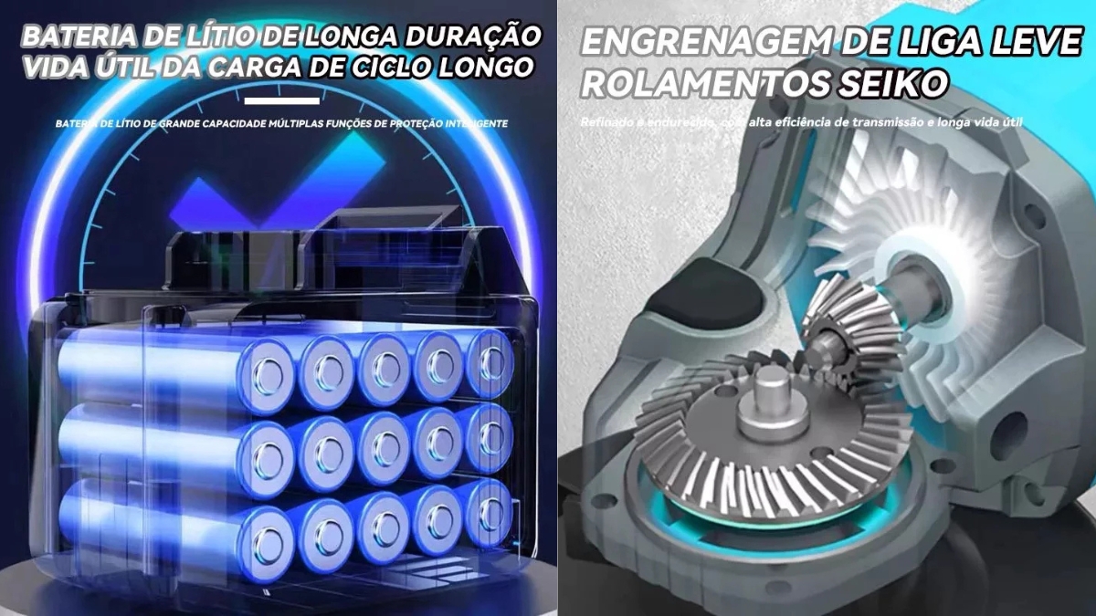 Especificações gravadas na bateria de lítio da Esmerilhadeira Brushless Shopee
