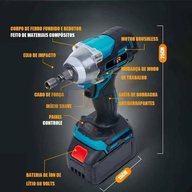 Diagrama das funções da chave de impacto a bateria motor brushless