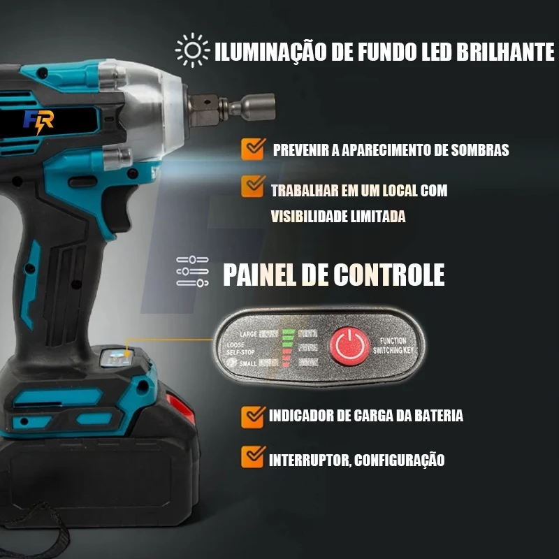 O kit completo da chave de impacto a bateria sendo organizado