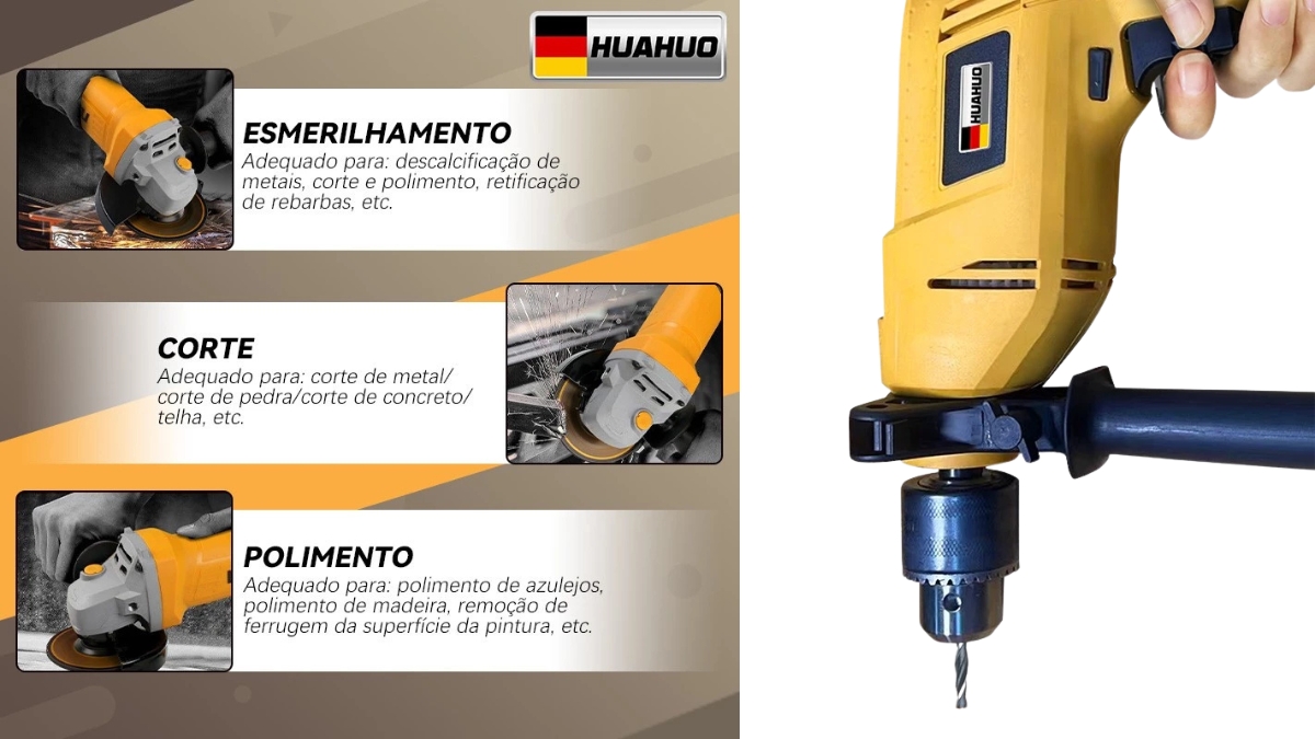 Detalhes das cabeças e conexões intercambiáveis