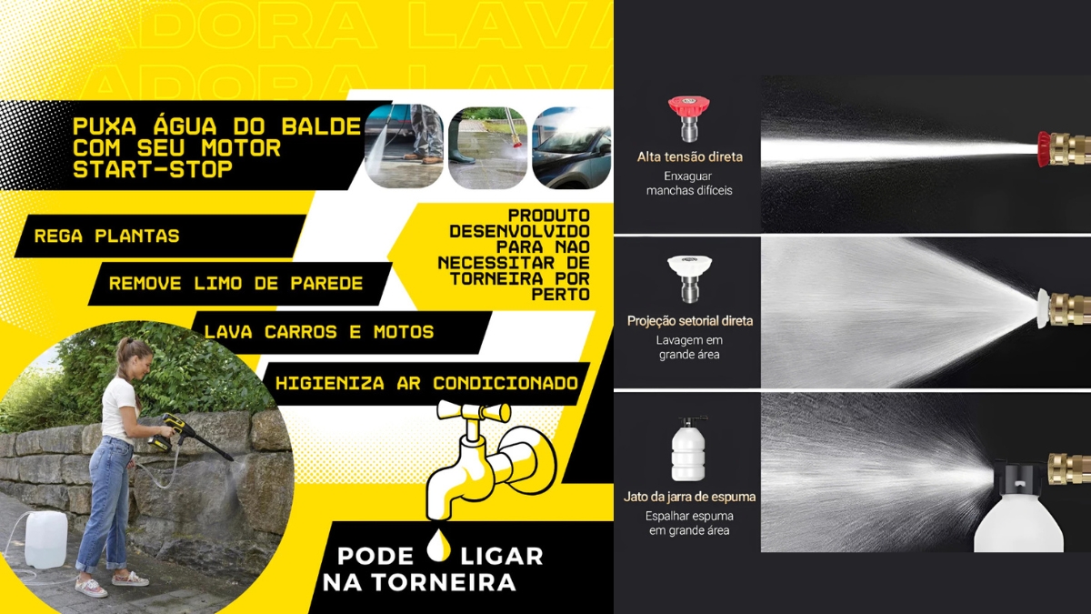 Acessórios completos e itens da maleta lavadora portátil