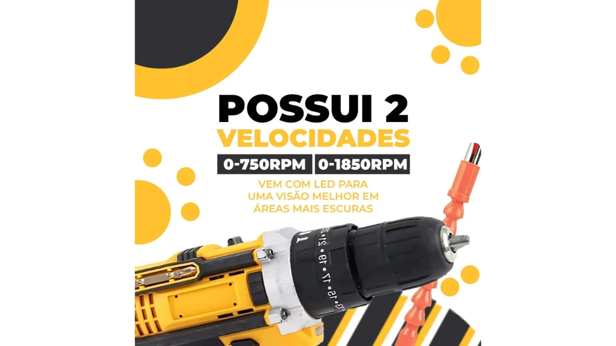 Painel de características técnicas da Parafusadeira Furadeira 48V VIPCSSA demonstrando as funções e botões